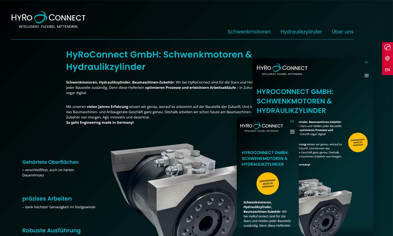 Screenshot Website HyRoConnect mit 3 verschiedenen Screen-Größen