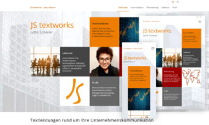 Screenshot Website JS-textworks mit 3 verschiedenen Screen-Größen